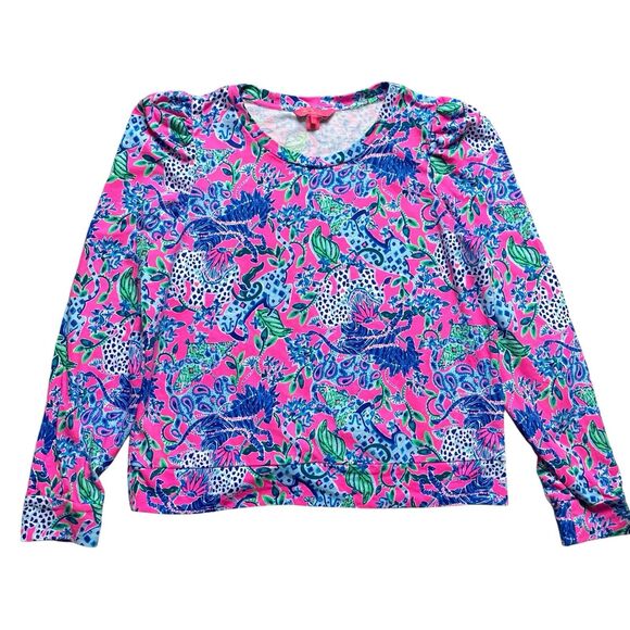 Lilly Pulitzer Jansen Sweatshirt Top XL Multicolor Untamed Hearts Resort Coastal - Picture 1 of 5